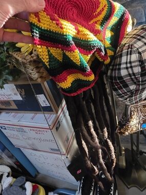 Handmade Multicolor Rasta Knit Hat with Faux Dreadlocks